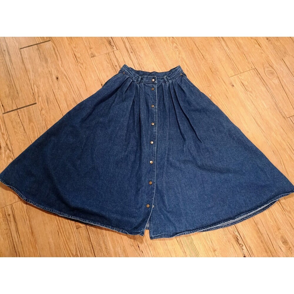 Vintage Gloria Vanderbilt Denim Skirt Western Snap Front Flare A-Line Size 8